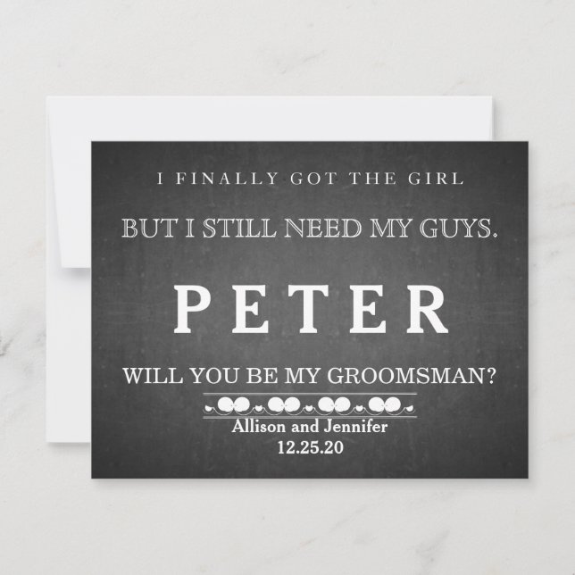 Black Chalk Board "But I Still Need My Guys" Invitation (Front)