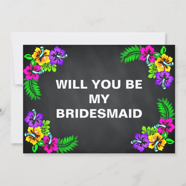 Black Chalk Board Floral Will you be my Bridesmaid Invitation (Front)