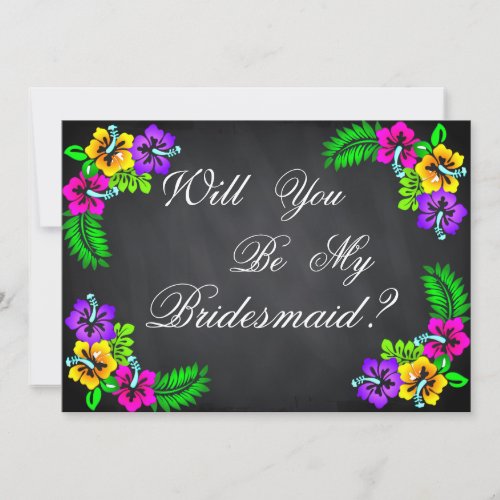 Black Chalk Board Floral Will you be my Bridesmaid Invitation