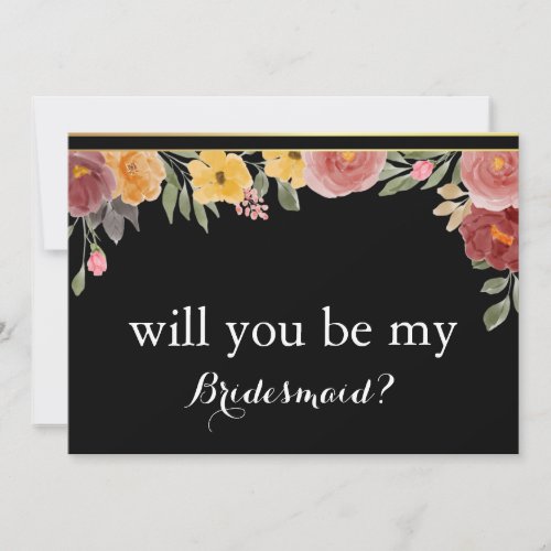 Black Chalk Board Floral Will you be my Bridesmaid Invitation