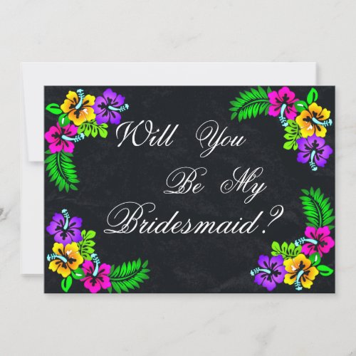 Black Chalk Board Floral Will you be my Bridesmaid Invitation