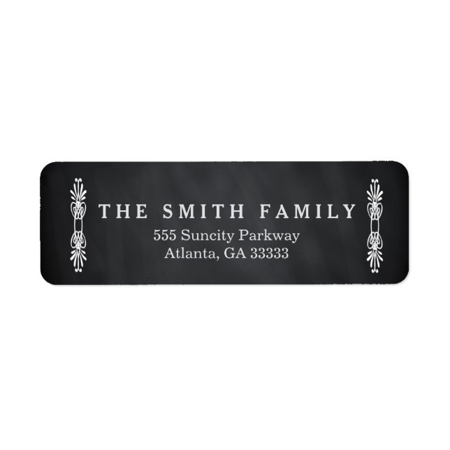 Black Chalk Board Swirl Pattern Weeding Address Label (Front)