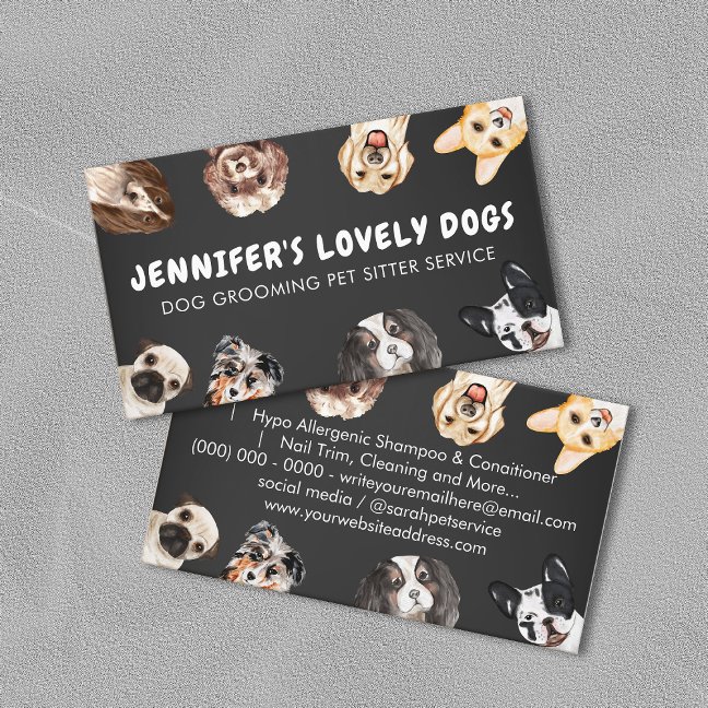 Black Chalk Cute Small Size Dogs Pet Sitter Business Card