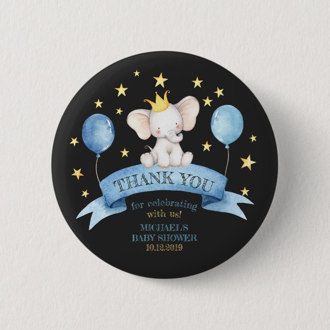 black chalk elephant baby shower celebration button (Front)