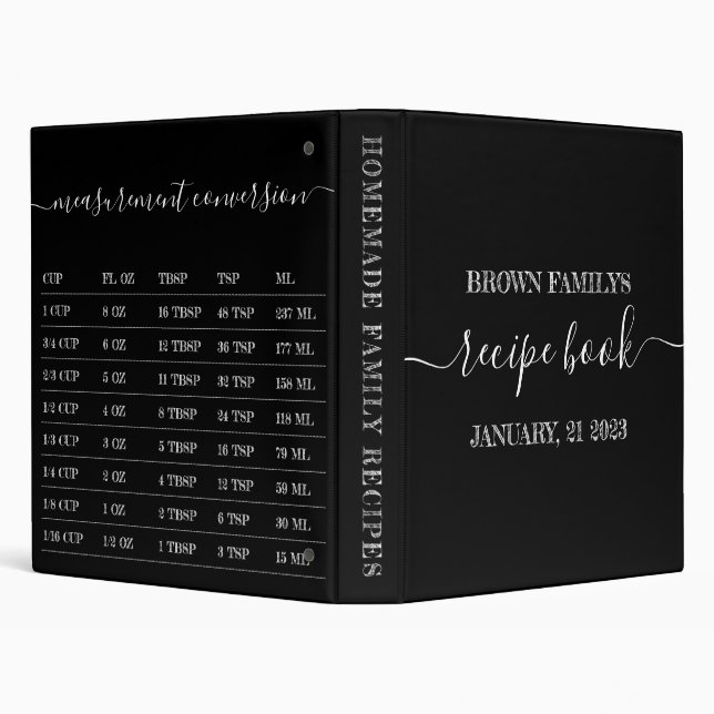 Black Chalk Kitchen Measurement Cook Recipe 3 Ring Binder (Background)