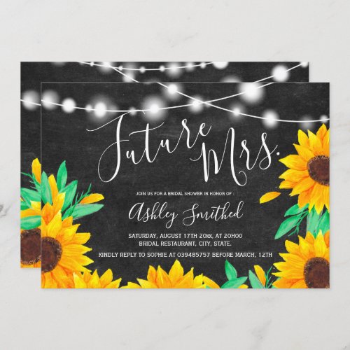 black chalk string lights sunflowers bridal shower invitation