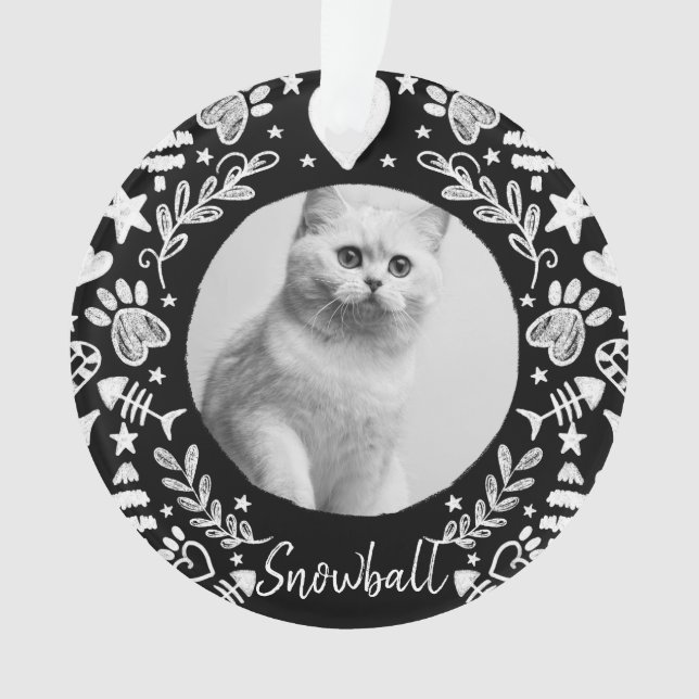 Black Chalkboard Art Frame Cat Memorial Keepsake Ornament (Front)
