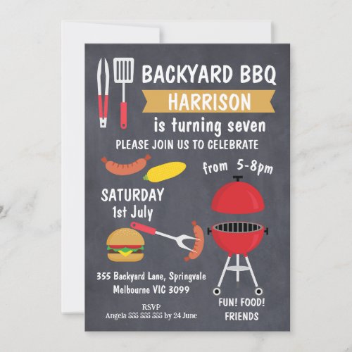 Black Chalkboard Backyard BBQ Birthday Invitation