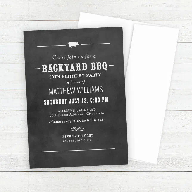 Black Chalkboard Backyard BBQ Birthday Party Invitation | Zazzle