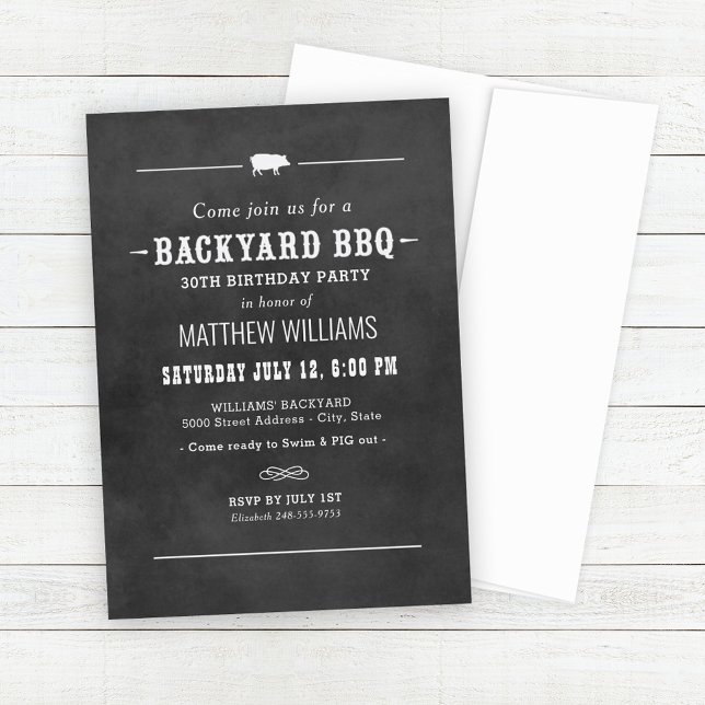 Black Chalkboard Backyard BBQ Birthday Party Invitation (Creator Uploaded)
