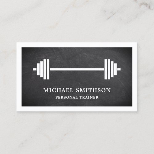 Black Chalkboard Barbell Fitness Personal Trainer Business Card