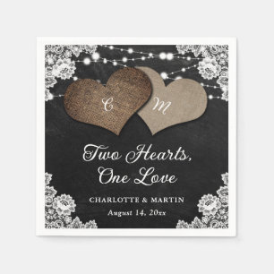 Black Chalkboard Burlap Lace Monogram Wedding Napkins