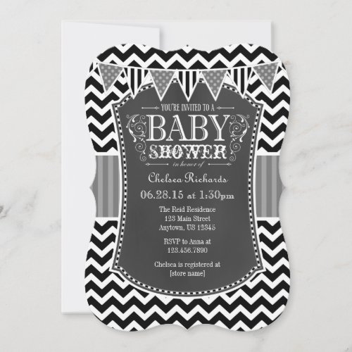 Black Chalkboard Chevron Baby Shower Invite