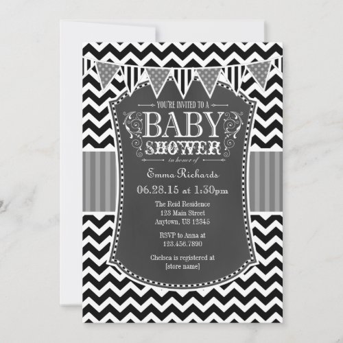 Black Chalkboard Chevron Baby Shower Invite