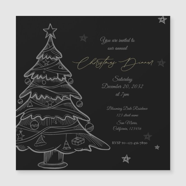 Black Chalkboard Christmas Tree Dinner Invitation (Front)