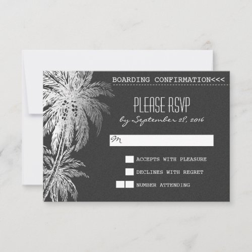 Black chalkboard destination wedding RSVP cards