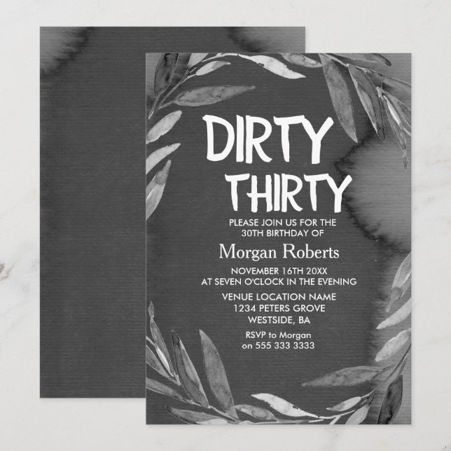 Black Chalkboard Dirty Thirty 30th Birthday Invite (Front/Back)