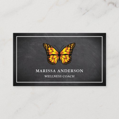 Black Chalkboard Elegant Orange Monarch Butterfly Business Card