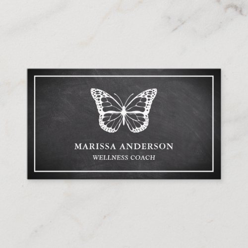 Black Chalkboard Elegant White Butterfly Business Card