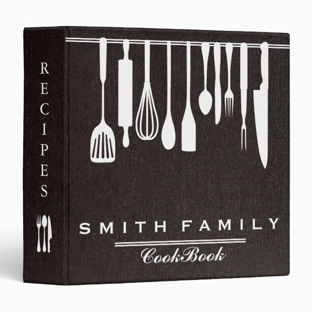 Black Chalkboard Family Recipe Cookbook 3 Ring Bin 3 Ring Binder (Front/Spine)