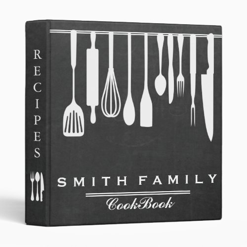 Black Chalkboard Family Recipe Cookbook 3 Ring Bin 3 Ring Binder