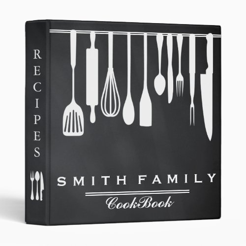 Black Chalkboard Family Recipe Cookbook 3 Ring Bin 3 Ring Binder