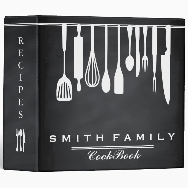 Black Chalkboard Family Recipe Cookbook 3 Ring Binder (Front/Spine)