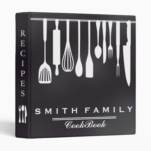 Black Chalkboard Family Recipe Cookbook  3 Ring Binder