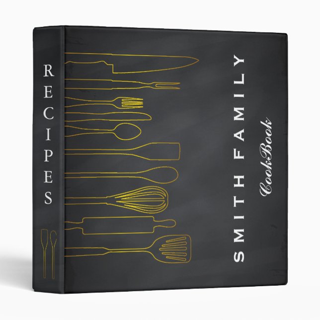 Black Chalkboard Family Recipe Cookbook Binder (Front/Spine)
