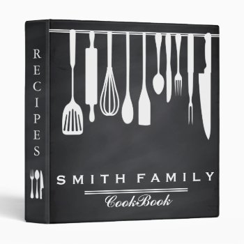 Black Chalkboard Family Recipe Utensils Cookbook 3 Ring Binder by sunbuds at Zazzle