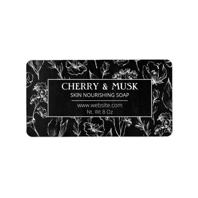 Black Chalkboard Floral Soap Product Labels (Front)