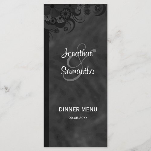 Black Chalkboard Floral Wedding Dinner Menu Cards