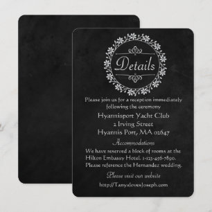 Black Chalkboard Floral Wreath Wedding Details Invitation