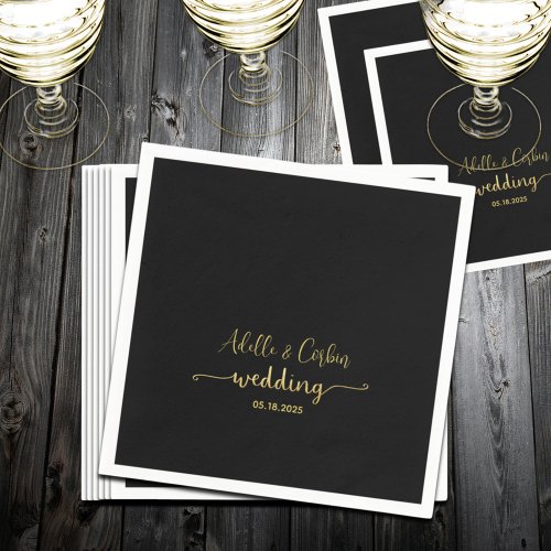 Black Chalkboard  Gold Calligraphy Wedding Napkins