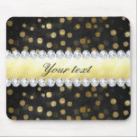 Black Chalkboard Gold Confetti Diamonds Mouse Pad<br><div class="desc">Trendy, glamorous, modern, personalized faux gold foil confetti pattern on a black chalkboard background with faux diamonds. PLEASE NOTE: These are flat printed graphics - not real foil, jewels or raised parts. Click on the Customize it / Personalize it button to personalize with your text. If you need any assistance...</div>