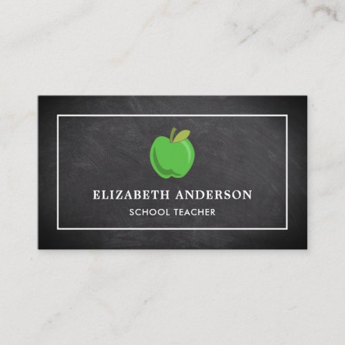 Black Chalkboard Green Apple School Teacher Business Card