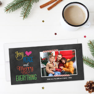 Black Chalkboard Joy Peace Merry Everything Photo Holiday Card