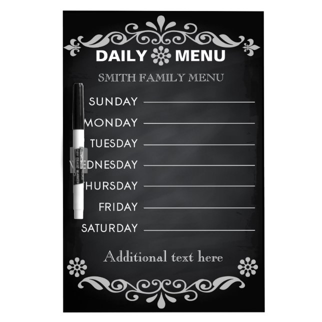 Black Chalkboard Kitchen Personalize Weekly Menu Dry-Erase Board (Front)