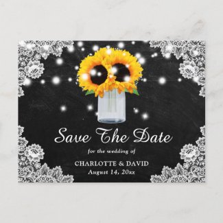 Black Chalkboard Lace Sunflower Save The Date