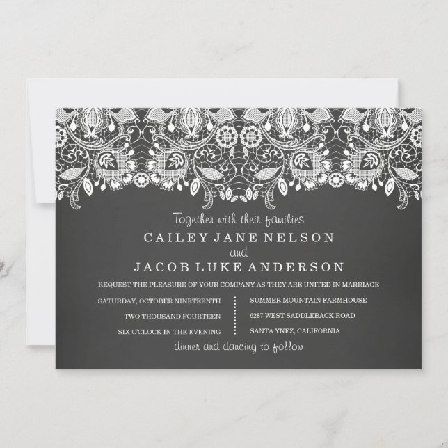 Black Chalkboard & Lace Wedding Invitation (Front)