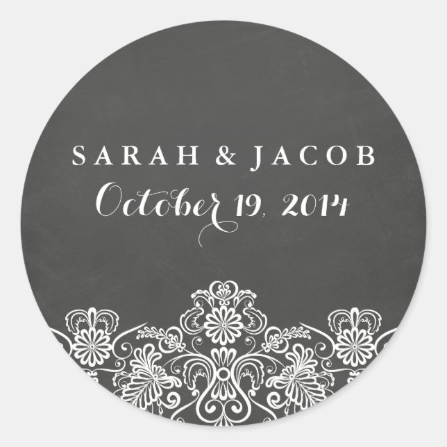 Black Chalkboard & Lace Wedding Sticker (Front)