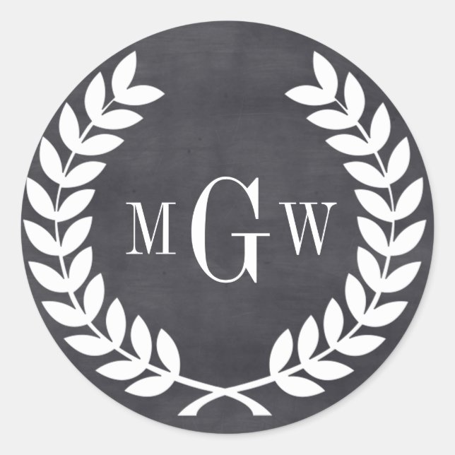 Black Chalkboard Laurel Wreath Monogram Env Seal (Front)