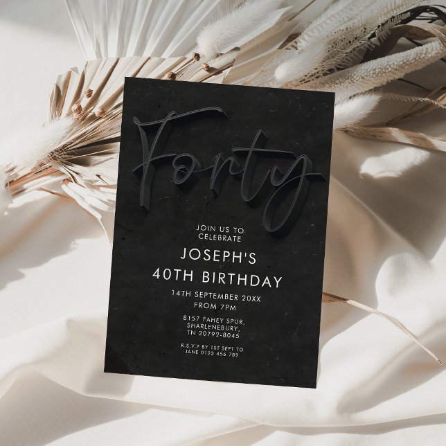 Black Chalkboard Modern Forty Birthday Party  Invitation (Creator Uploaded)