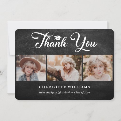 Black Chalkboard Modern Photo Graduation Thank You Card