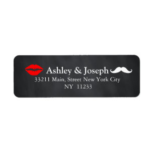 Black Chalkboard Mustache and Kiss Custom Monogram Label