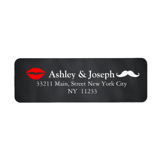 Black Chalkboard Mustache and Kiss Custom Monogram Label (Front)