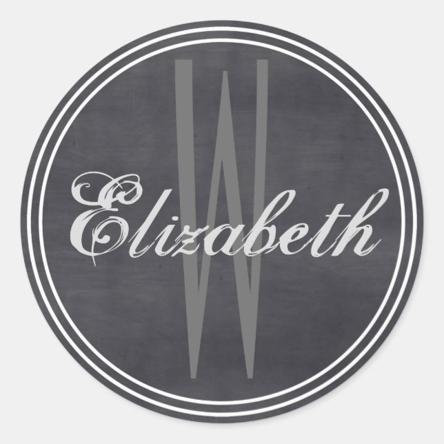 Black Chalkboard Name Monogram Envelope Seals (Front)