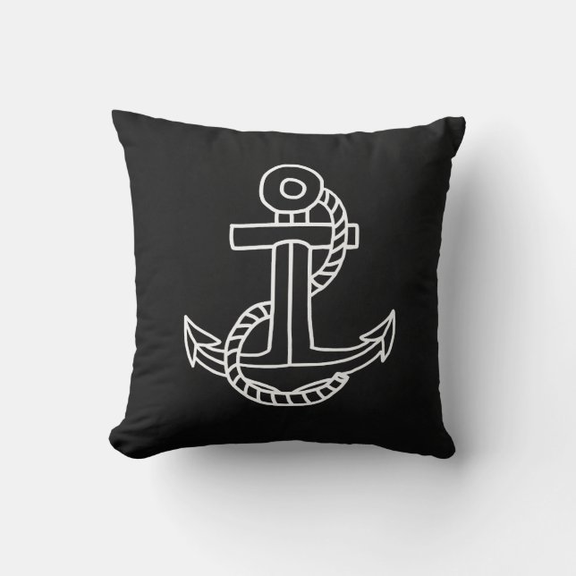 Black chalkboard nautical pillow and white anchor. (Front)