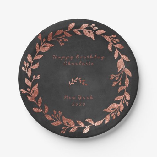 Black Chalkboard Pink Rose Gold Gray Christmas Paper Plates