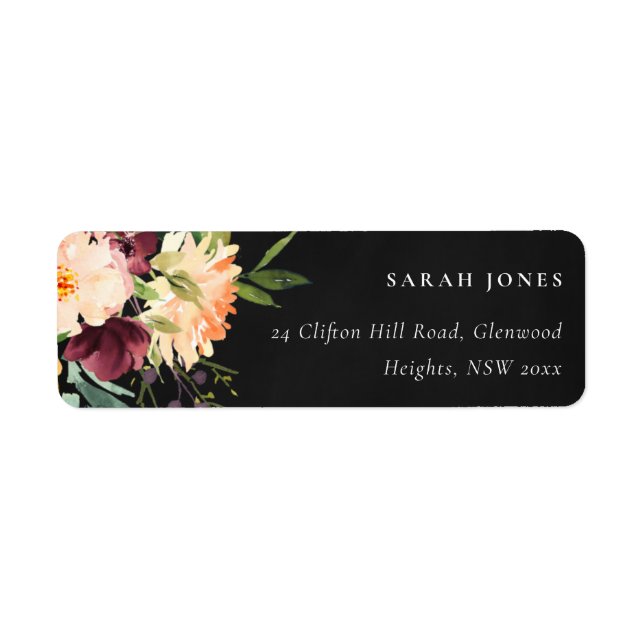 BLACK CHALKBOARD PINK YELLOW ORANGE FLORAL ADDRESS LABEL (Front)